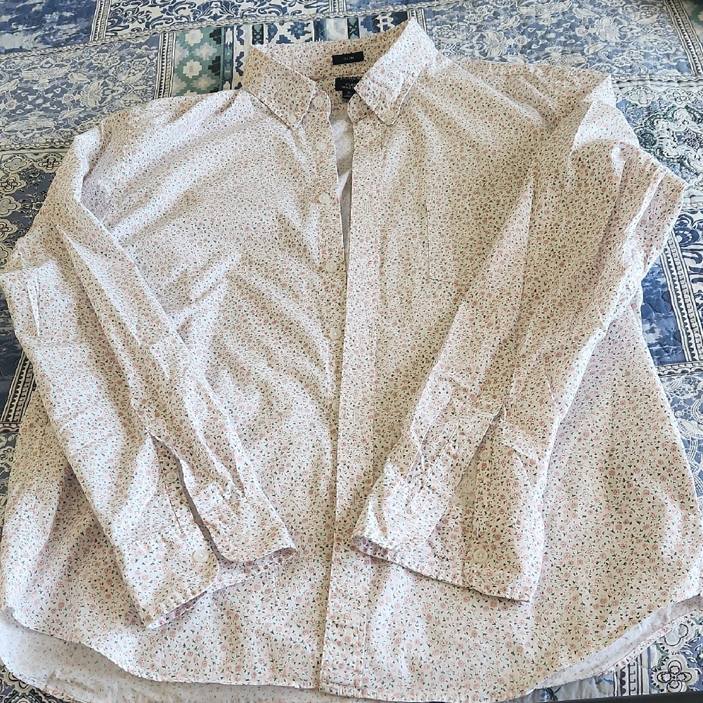 J. Crew White and Pink Floral Shirt